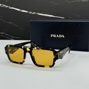 New Prada 53 mm A05s Black Malt Tortoise With Yellow Lens